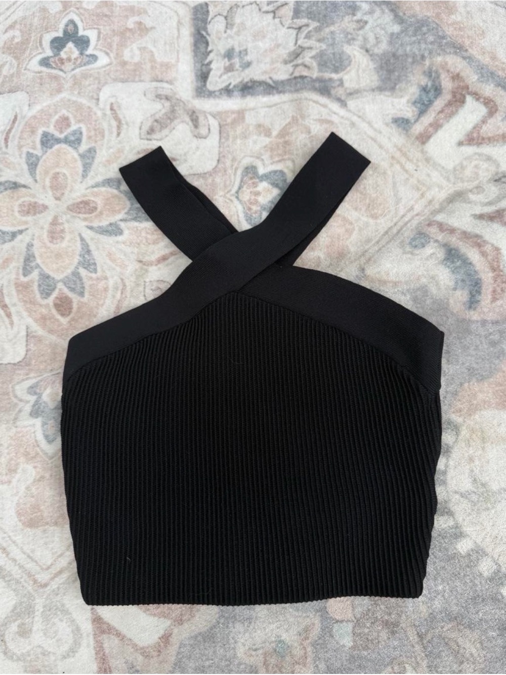 Babaton Black One-Shoulder Ribbed Cross-Strap Top